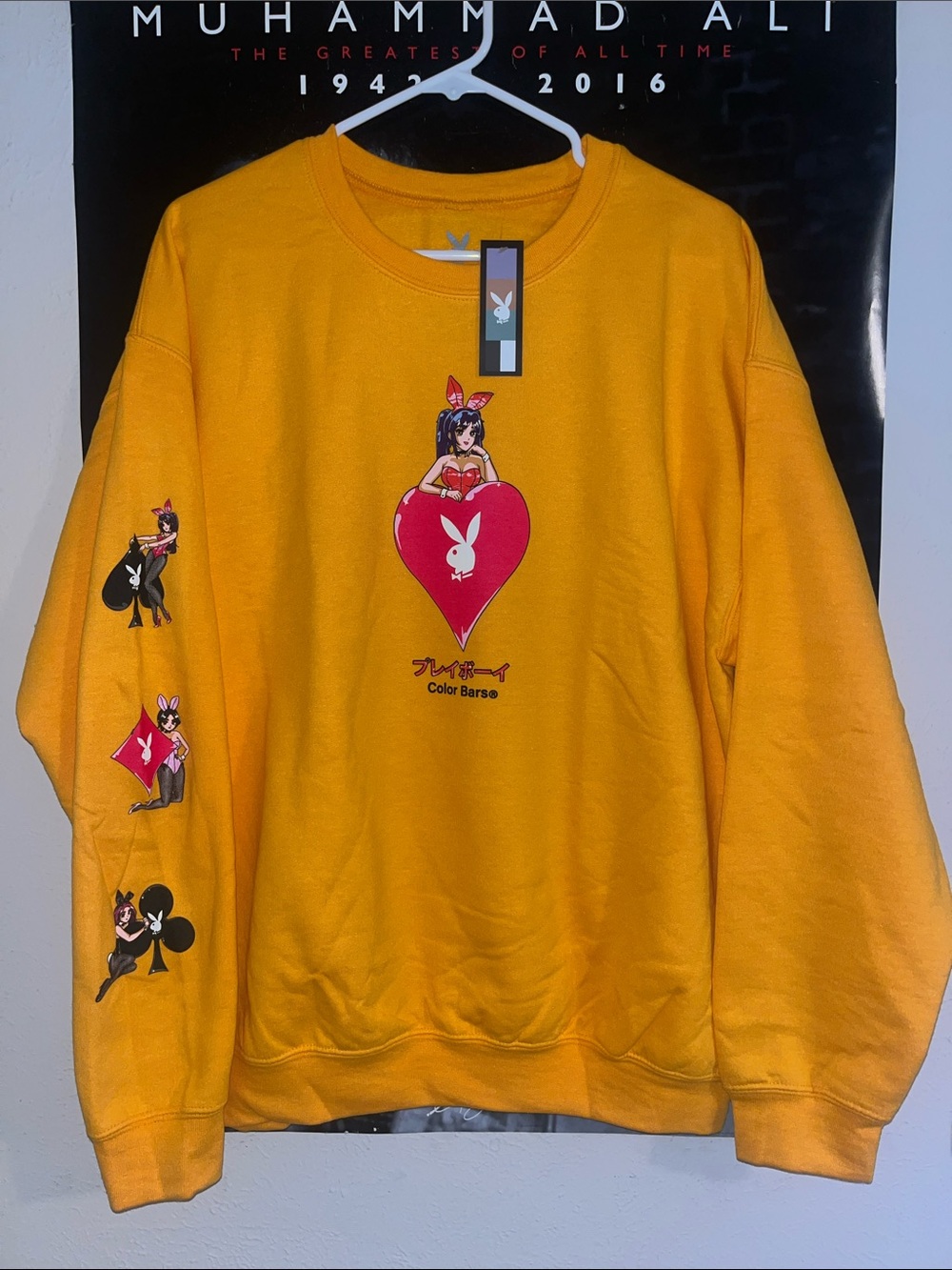 PLAYBOY Yellow Graphic Heart & Sleeve Crewneck Sweatshirt